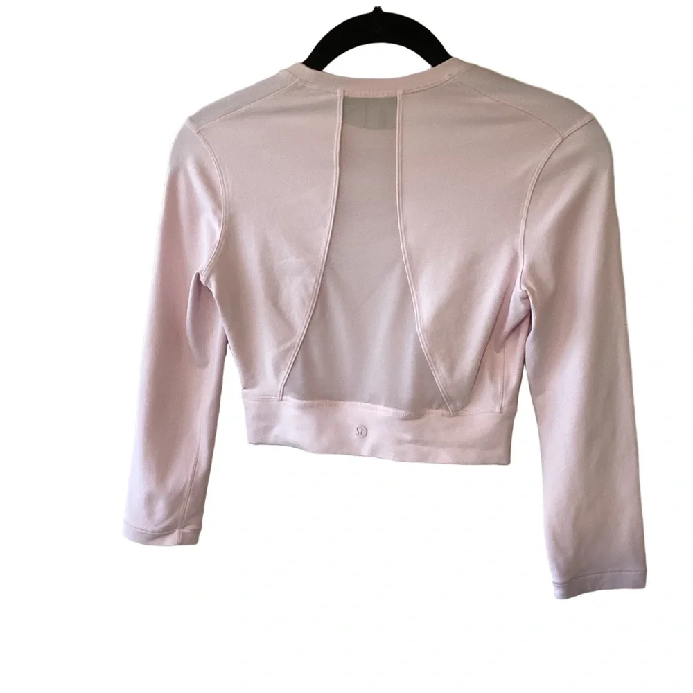 Lululemon Short Stop Crop Top Long Sleeves Pink Mesh Back Activewear Athleisure - Picture 4 of 10